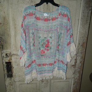 Baluoke Open Front floral & fringed kimono top L/XL (FF-17)